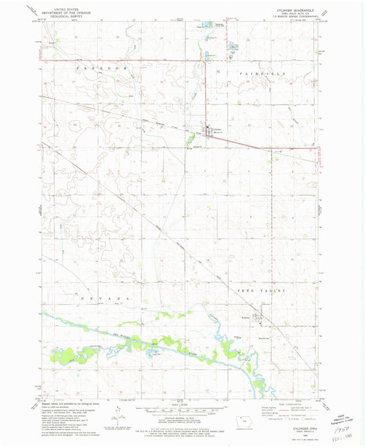 Classic USGS Cylinder Iowa 7.5'x7.5' Topo Map Image