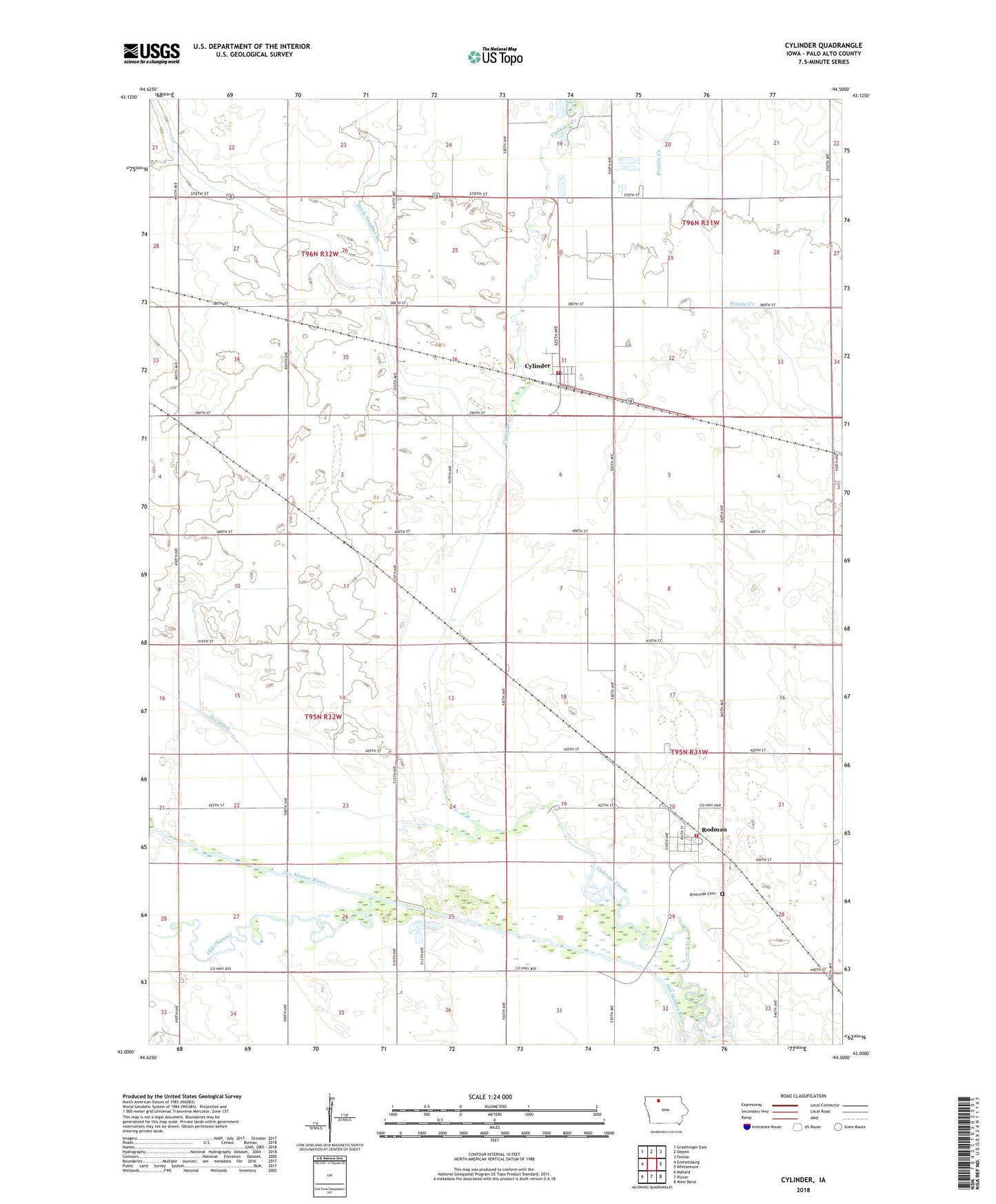 Cylinder Iowa US Topo Map Image