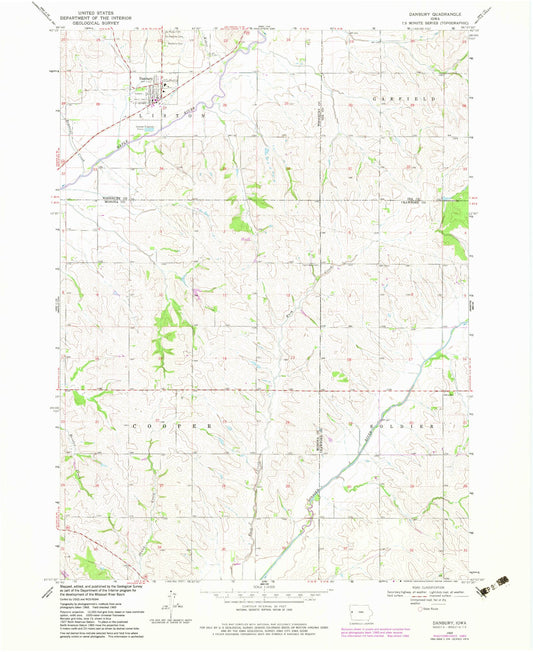Classic USGS Danbury Iowa 7.5'x7.5' Topo Map Image