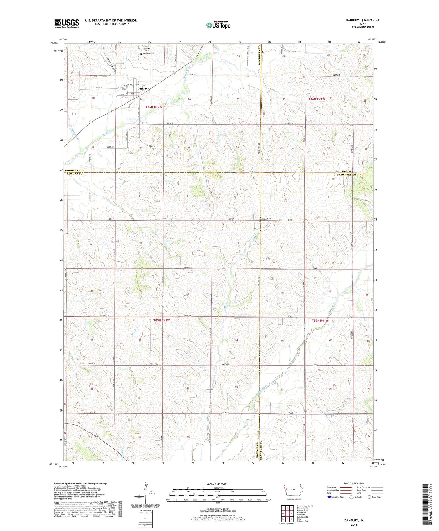 Danbury Iowa US Topo Map Image