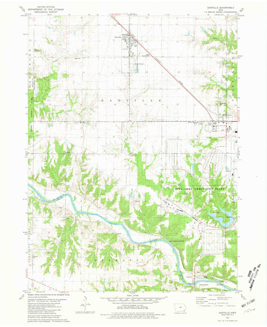 Classic USGS Danville Iowa 7.5'x7.5' Topo Map Image