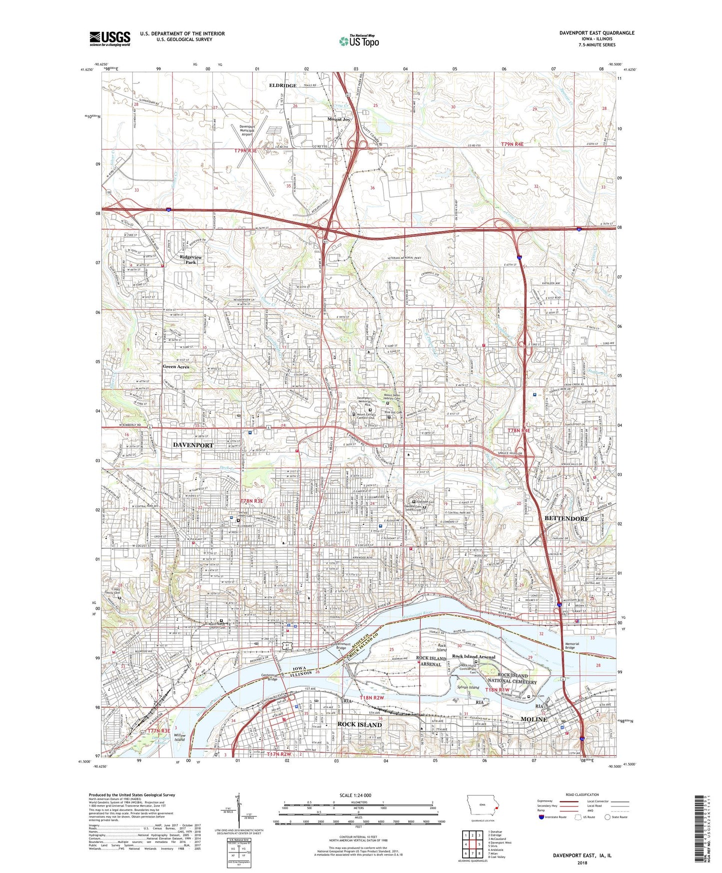Davenport East Iowa US Topo Map Image