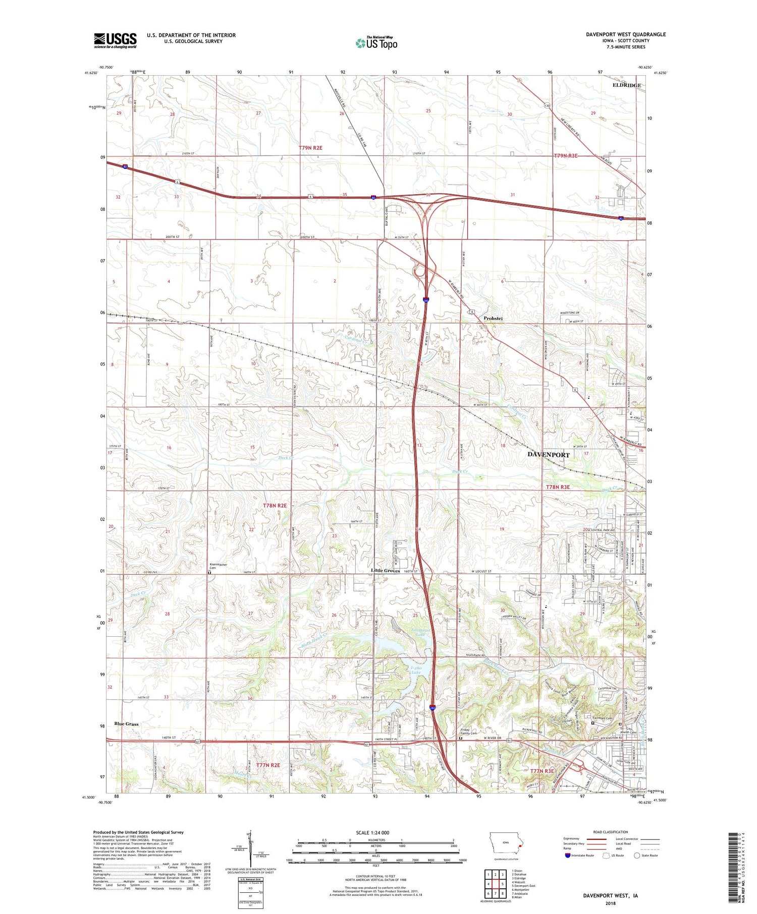 Davenport West Iowa US Topo Map Image