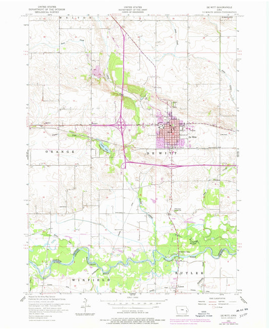 Classic USGS De Witt Iowa 7.5'x7.5' Topo Map Image