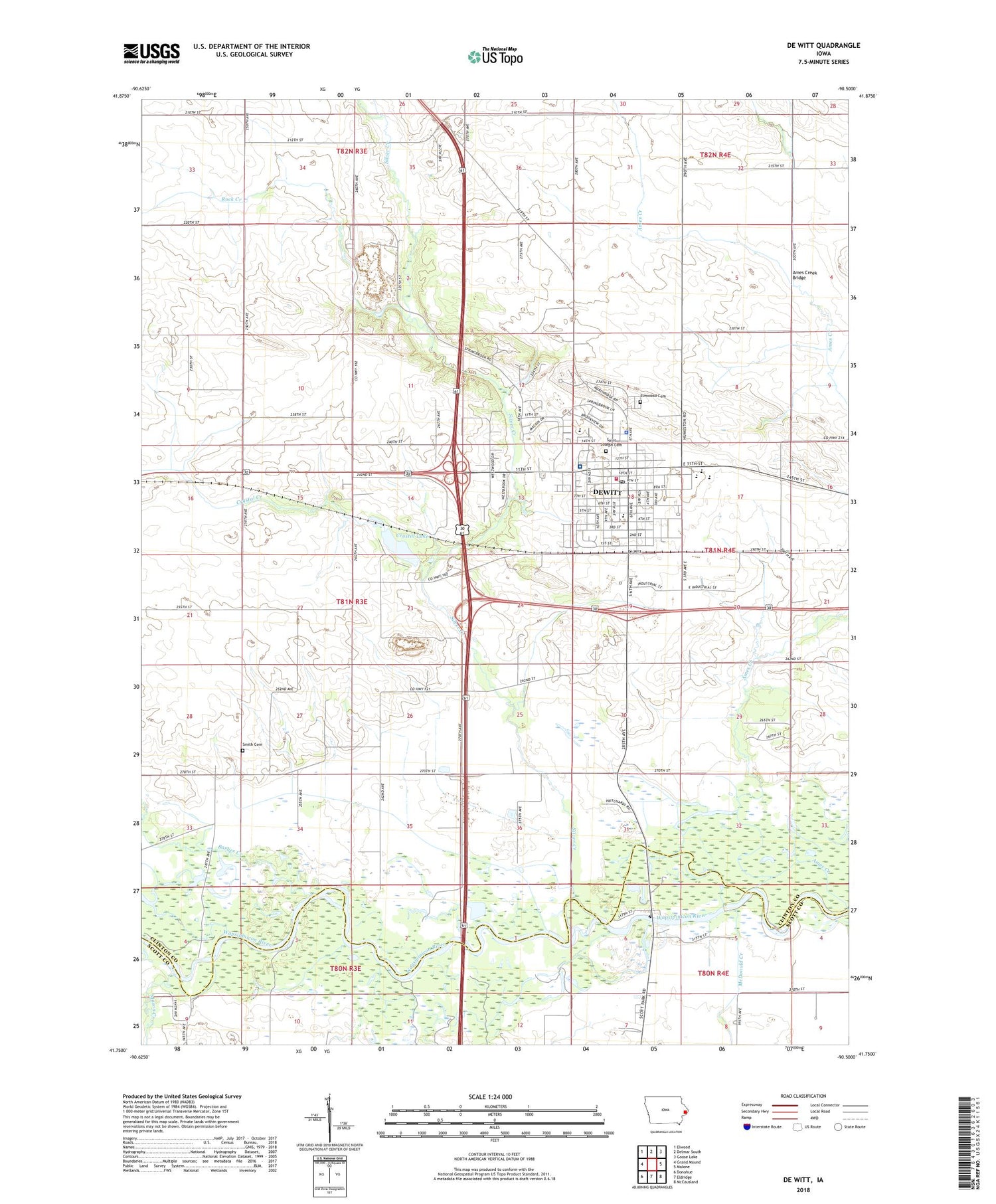 De Witt Iowa US Topo Map Image