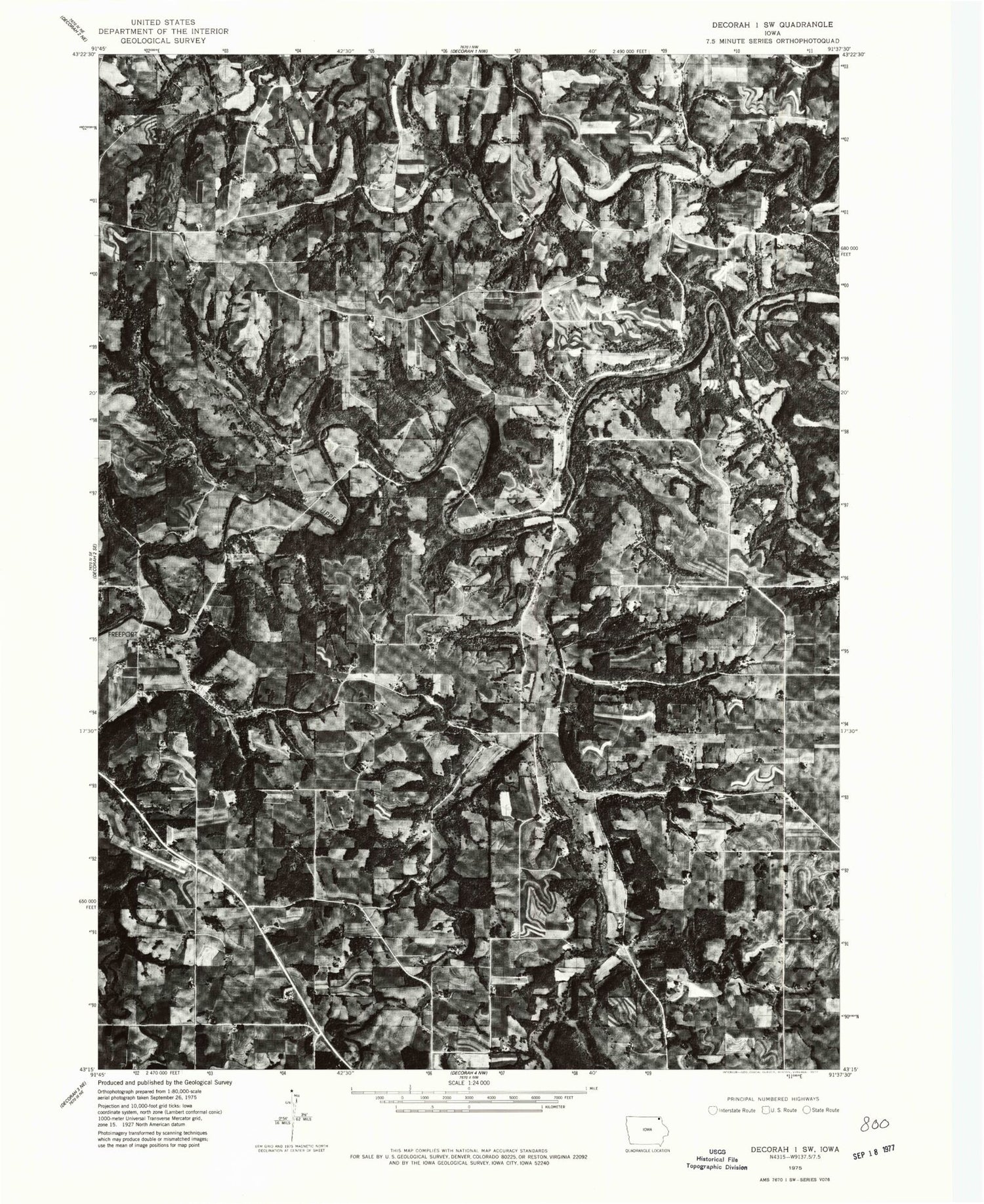 Classic USGS Freeport Iowa 7.5'x7.5' Topo Map Image