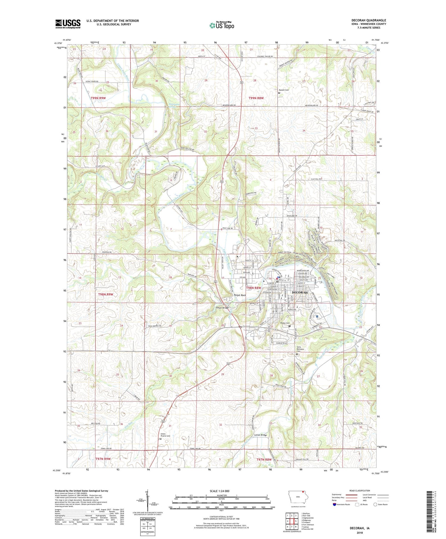 Decorah Iowa US Topo Map Image