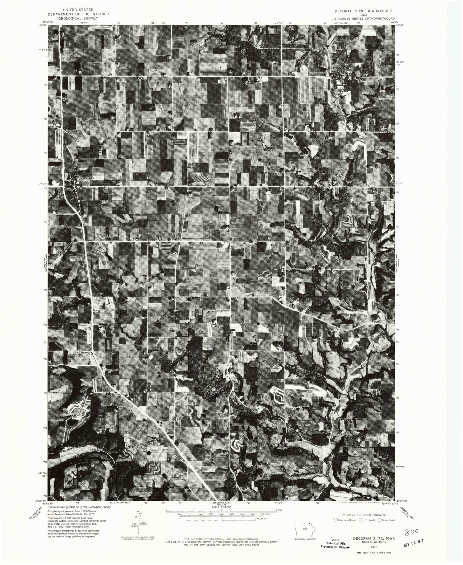 Classic USGS Burr Oak Iowa 7.5'x7.5' Topo Map Image