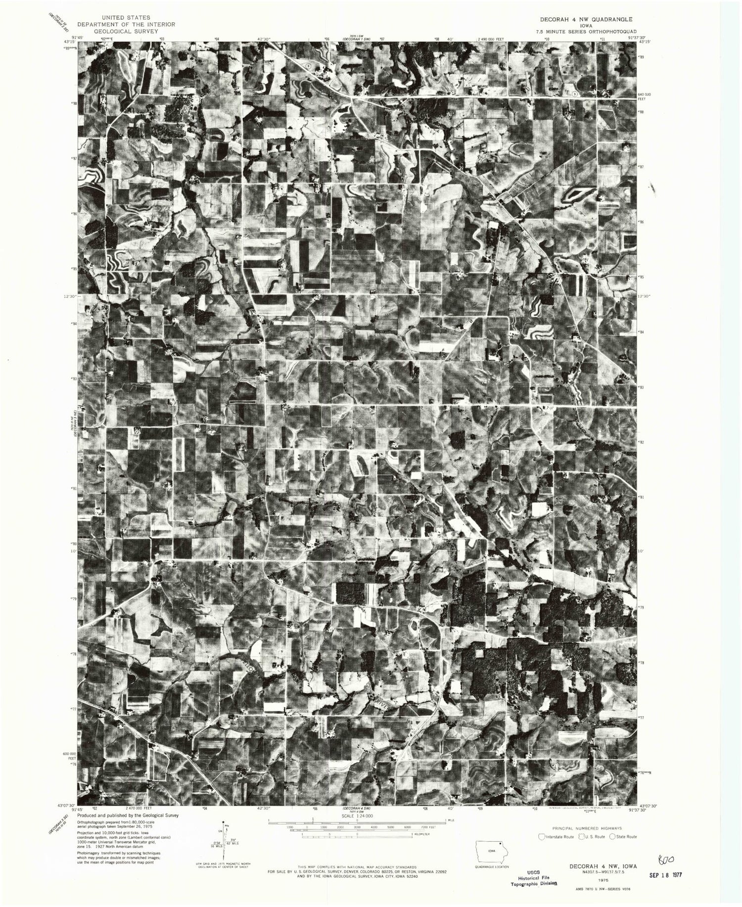 Classic USGS Postville NW Iowa 7.5'x7.5' Topo Map Image