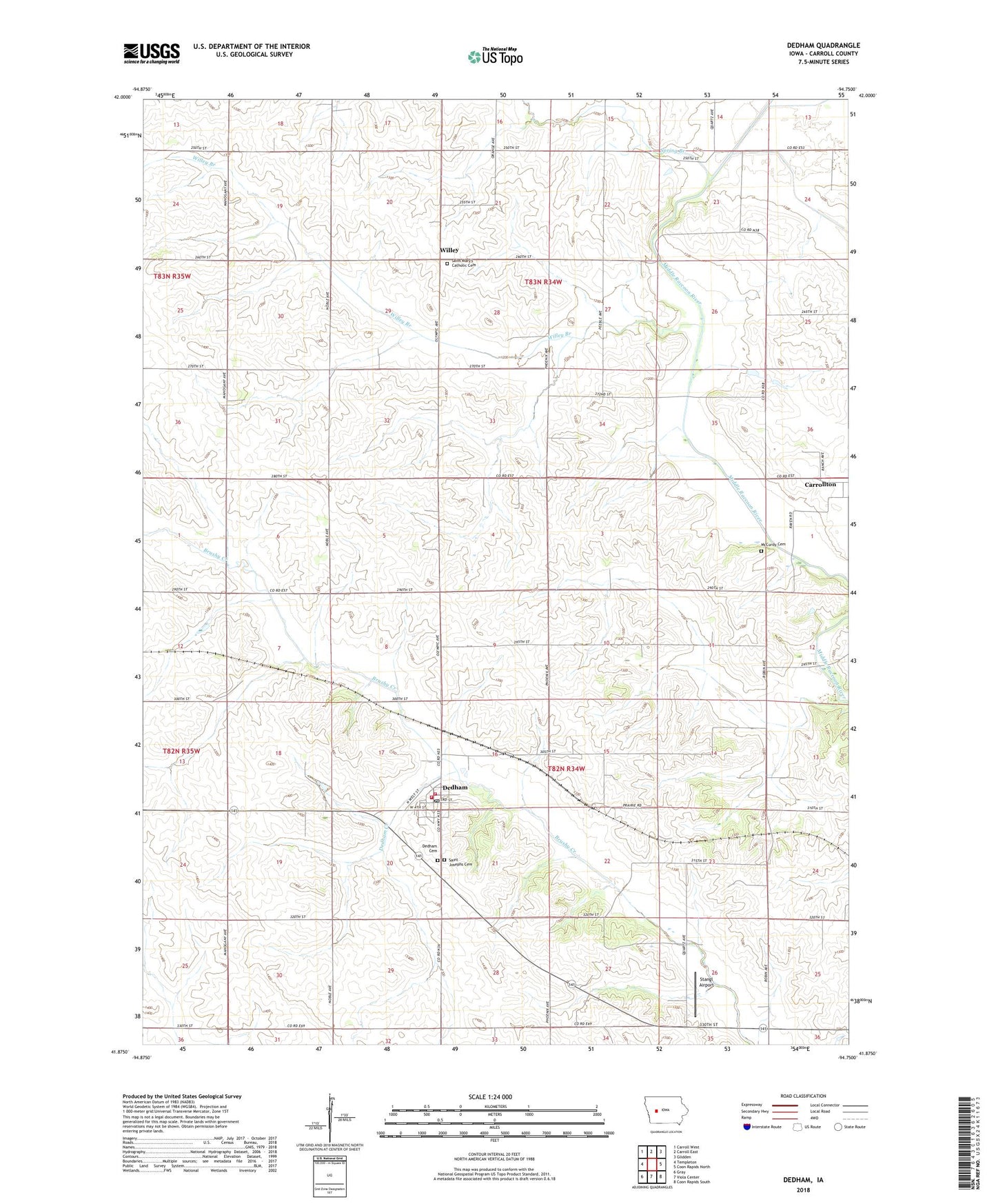 Dedham Iowa US Topo Map Image