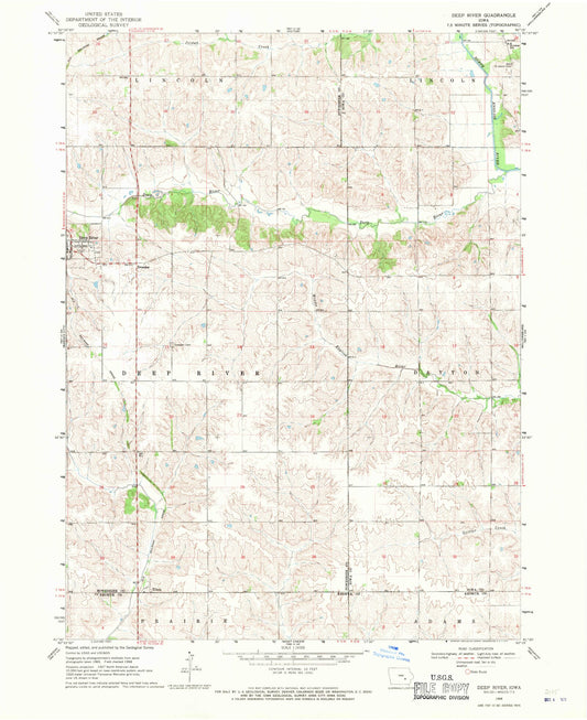 Classic USGS Deep River Iowa 7.5'x7.5' Topo Map Image