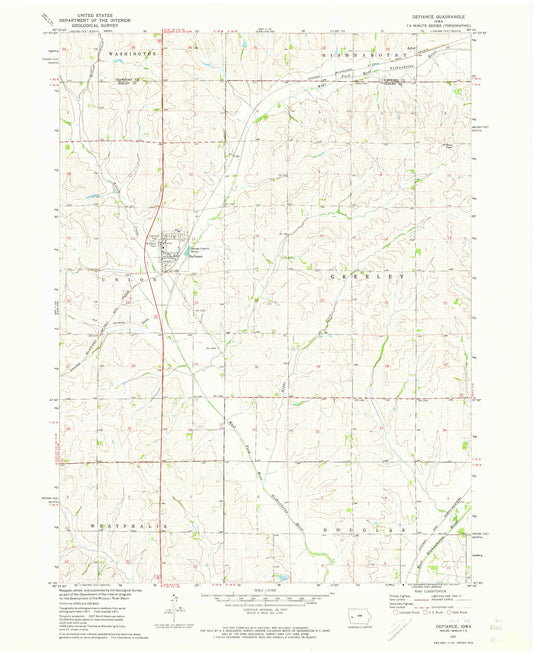 Classic USGS Defiance Iowa 7.5'x7.5' Topo Map Image