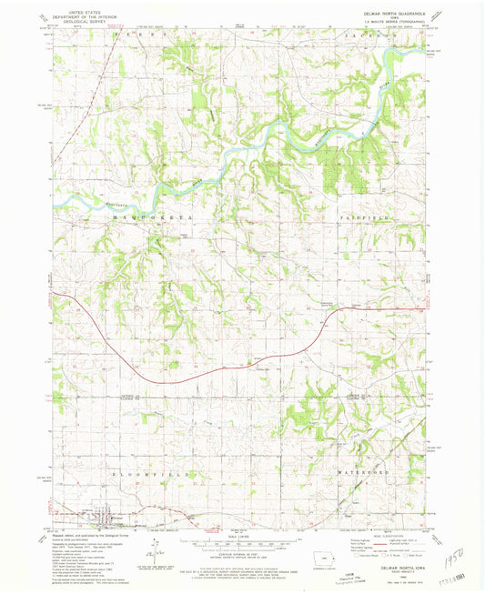 Classic USGS Delmar North Iowa 7.5'x7.5' Topo Map Image