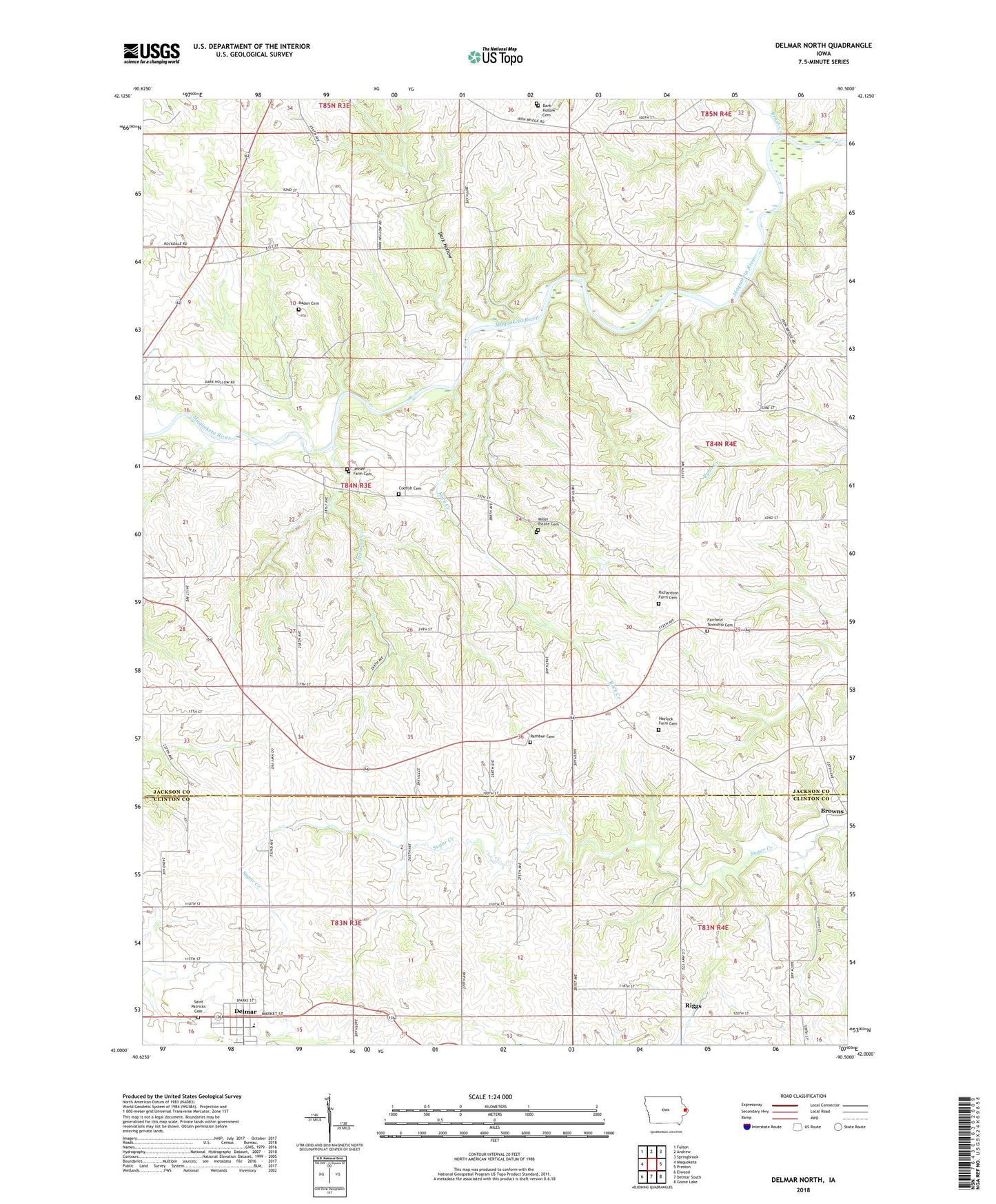 Delmar North Iowa US Topo Map Image