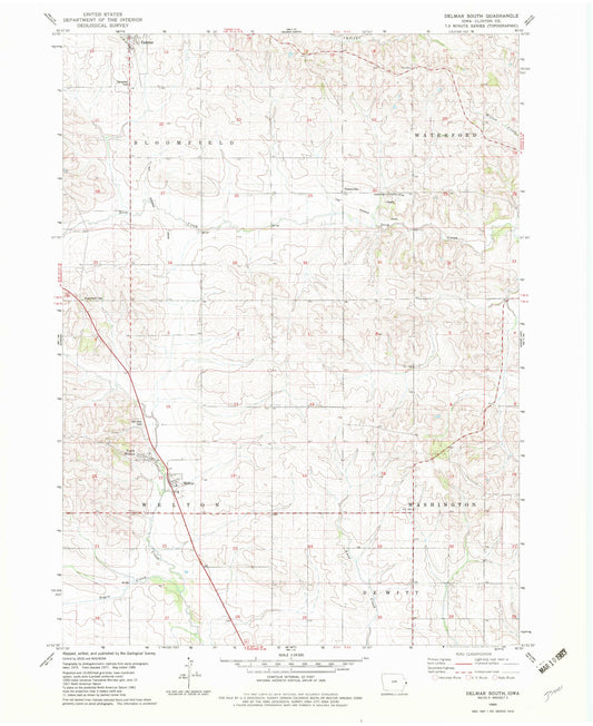 Classic USGS Delmar South Iowa 7.5'x7.5' Topo Map Image