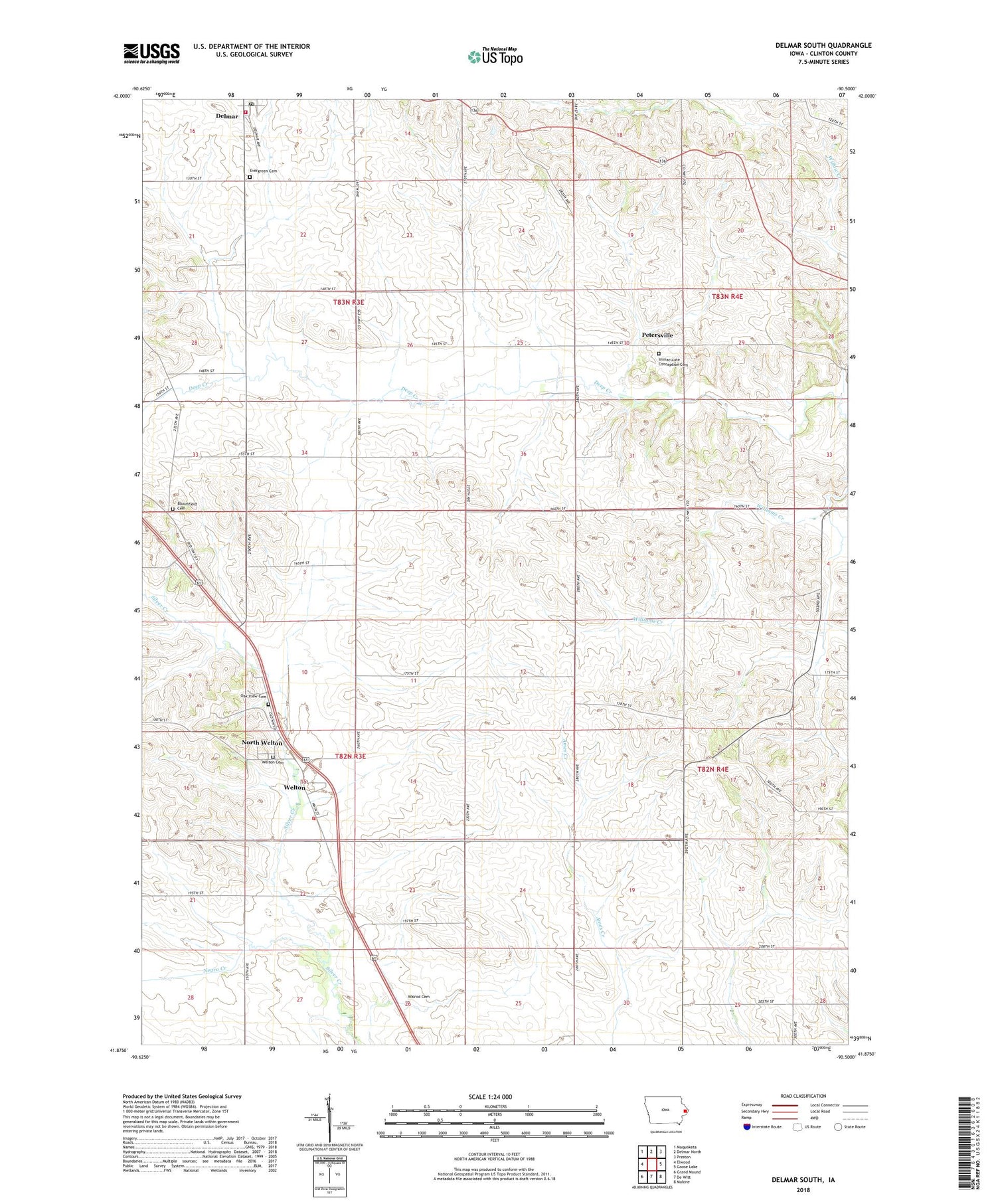 Delmar South Iowa US Topo Map Image