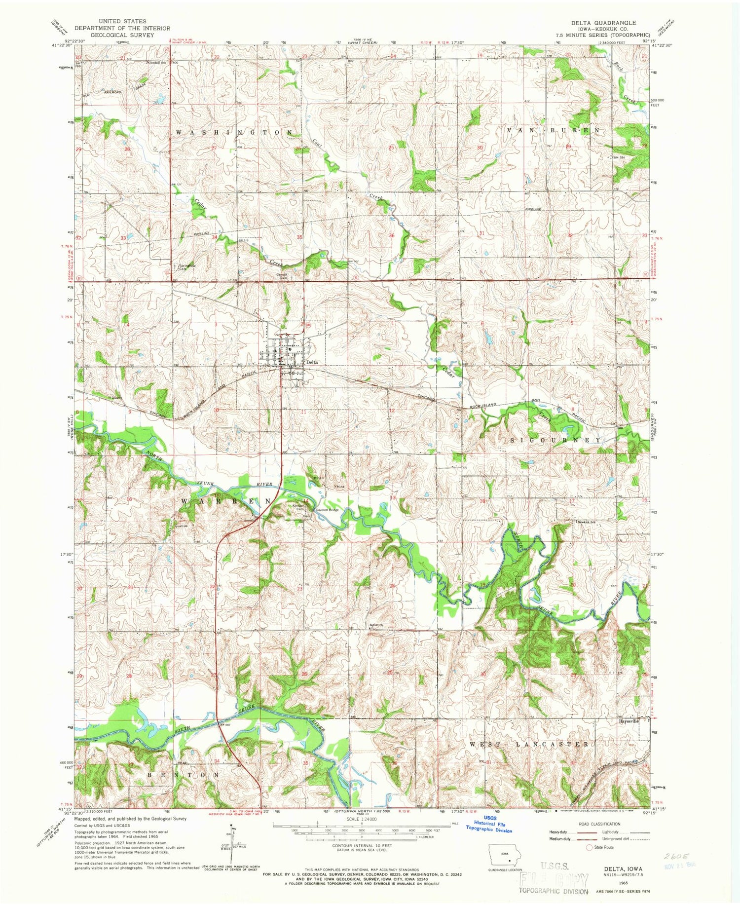 Classic USGS Delta Iowa 7.5'x7.5' Topo Map Image