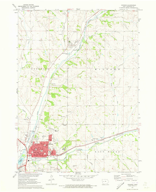 Classic USGS Denison Iowa 7.5'x7.5' Topo Map Image
