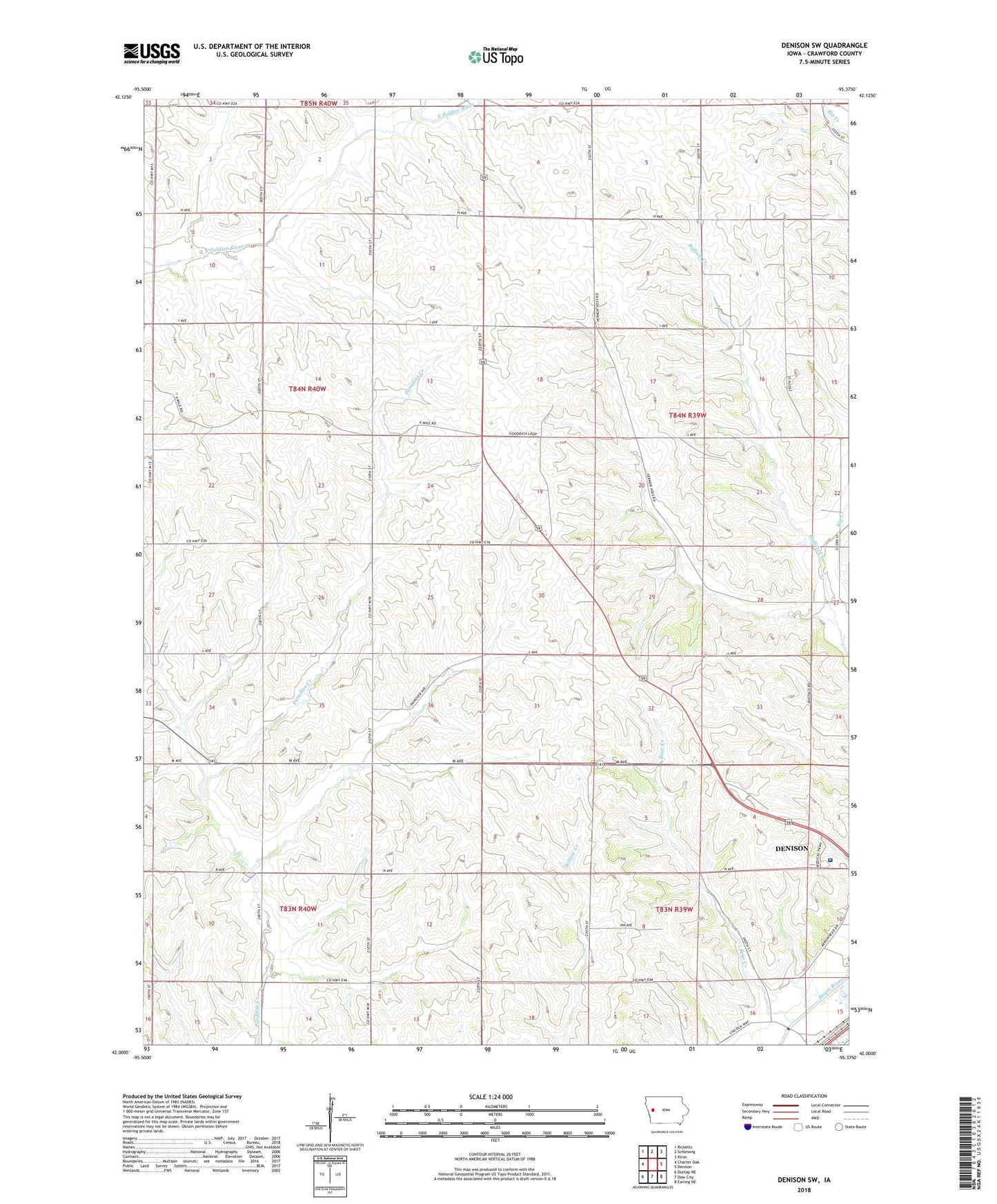 Denison SW Iowa US Topo Map Image
