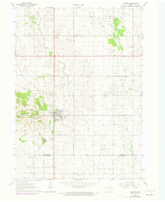 Classic USGS Denver Iowa 7.5'x7.5' Topo Map Image