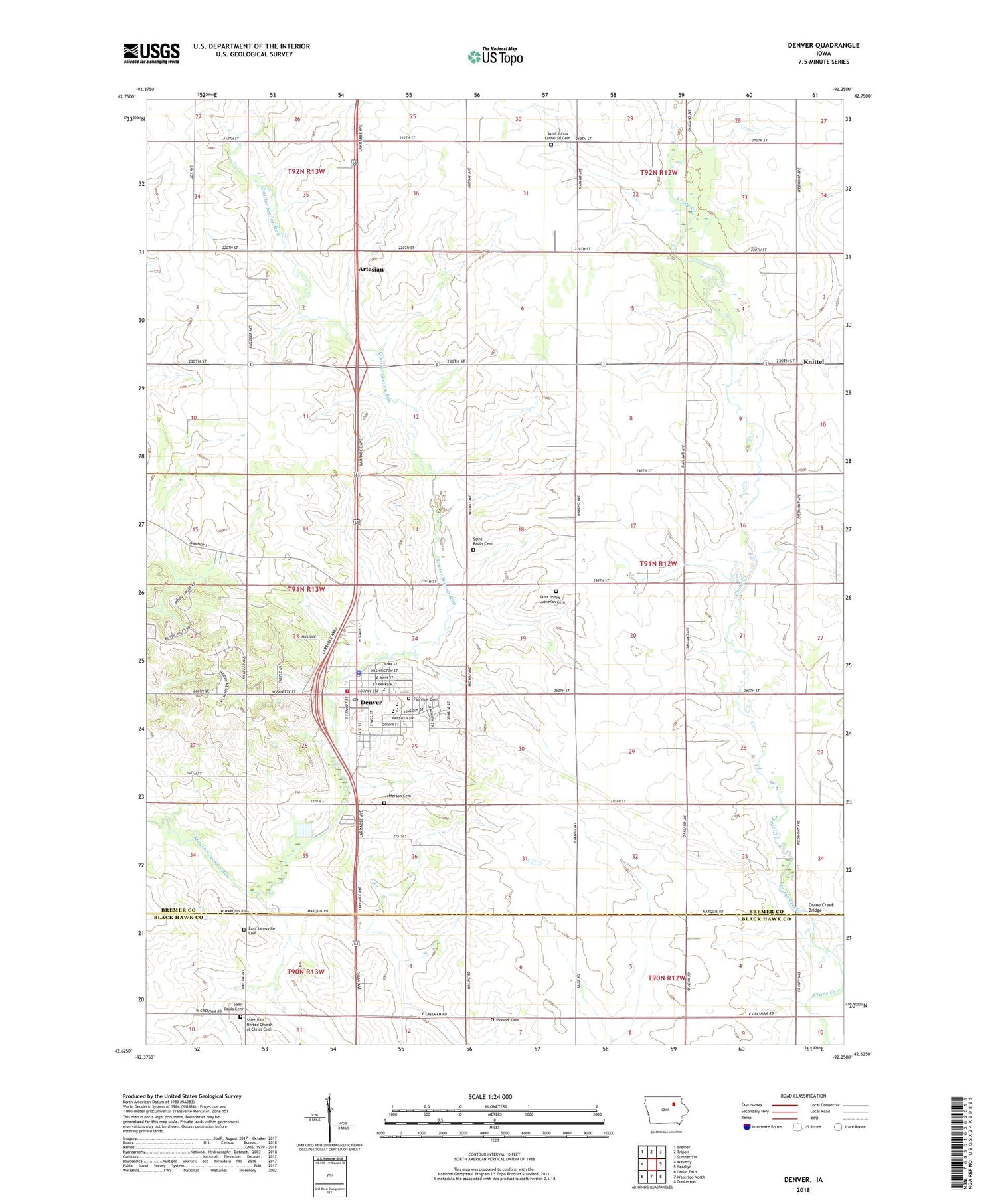 Denver Iowa US Topo Map Image
