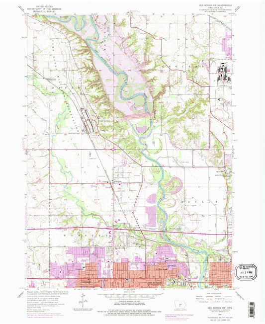 Classic USGS Des Moines NW Iowa 7.5'x7.5' Topo Map Image