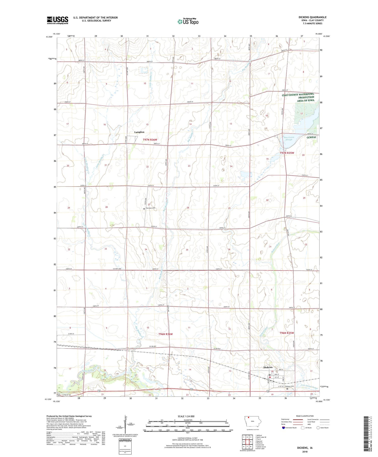 Dickens Iowa US Topo Map Image
