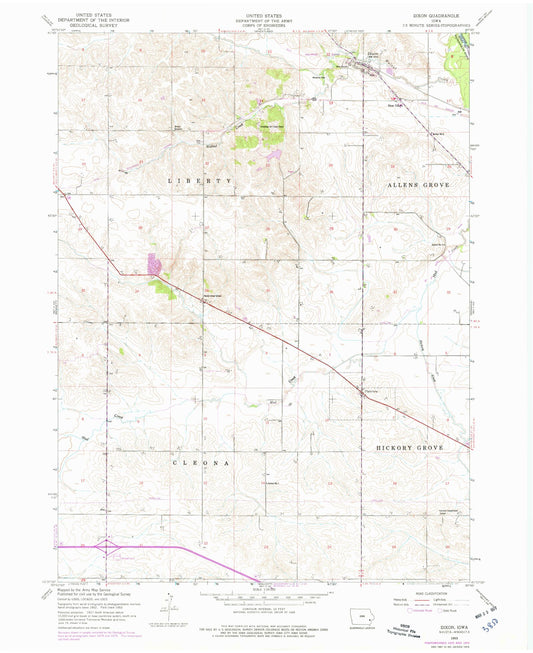 Classic USGS Dixon Iowa 7.5'x7.5' Topo Map Image