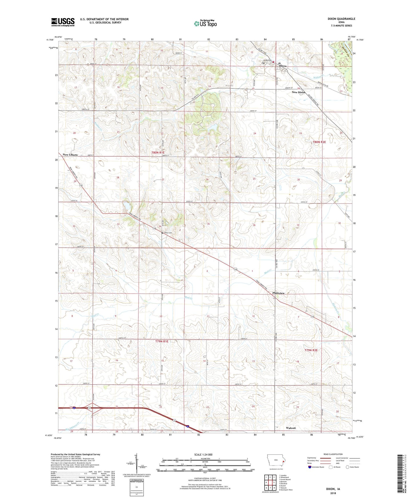 Dixon Iowa US Topo Map Image