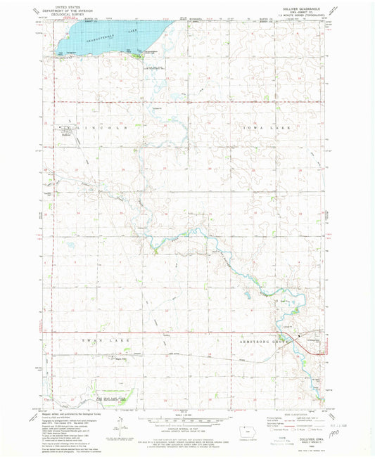 Classic USGS Dolliver Iowa 7.5'x7.5' Topo Map Image
