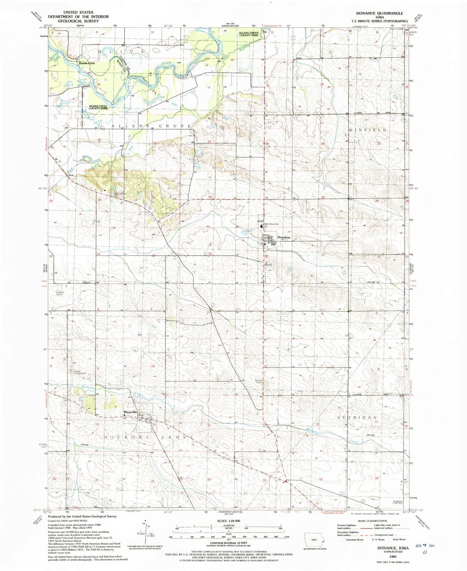 Classic USGS Donahue Iowa 7.5'x7.5' Topo Map MyTopo Map Store