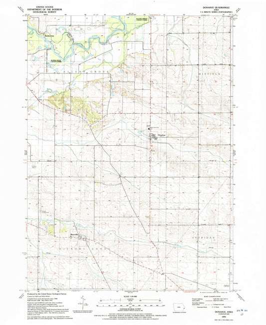 Classic USGS Donahue Iowa 7.5'x7.5' Topo Map Image
