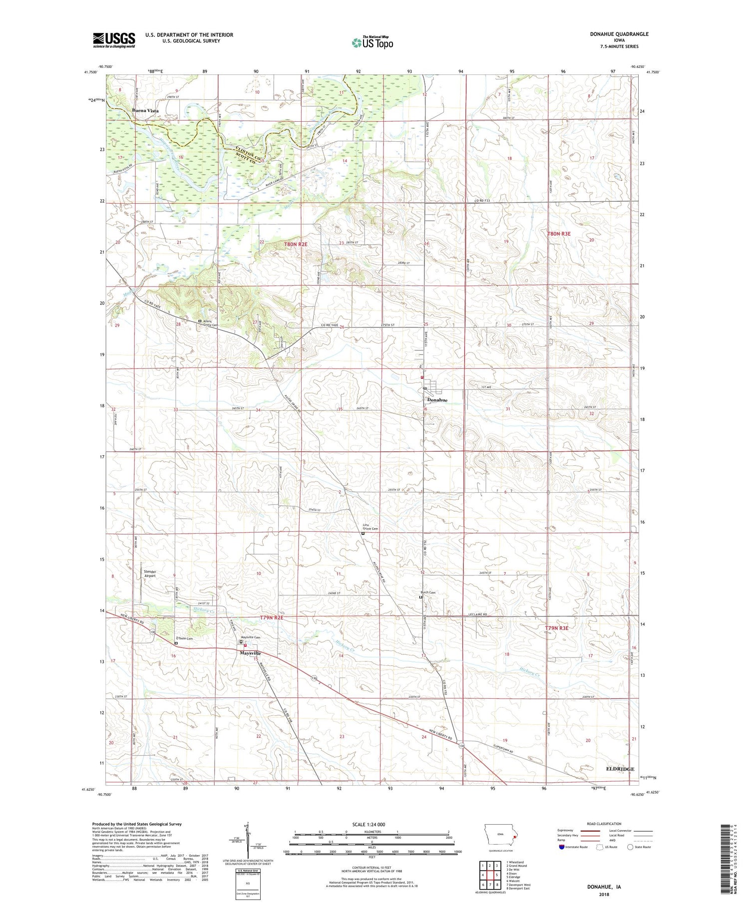 Donahue Iowa US Topo Map Image