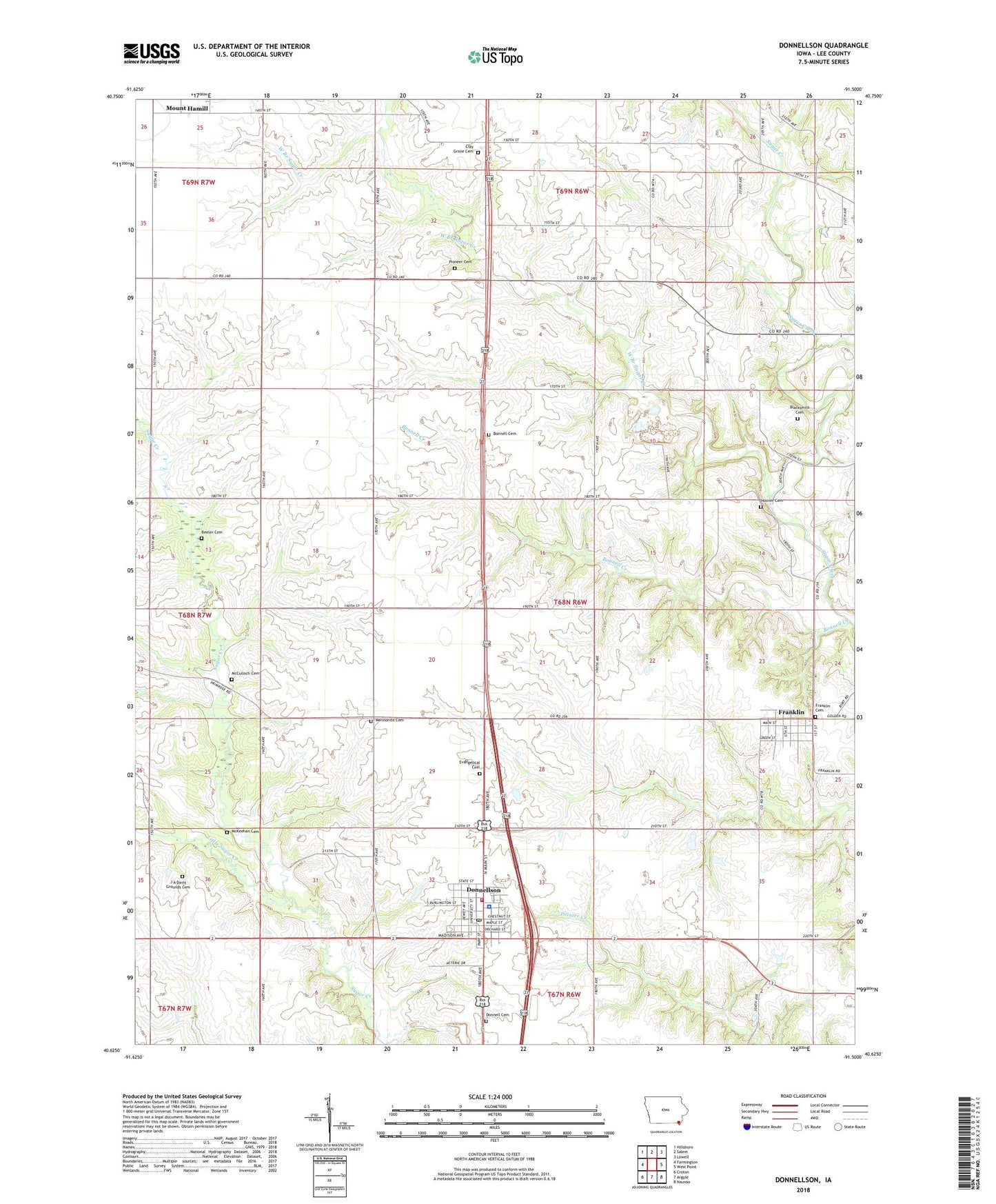 Donnellson Iowa US Topo Map Image