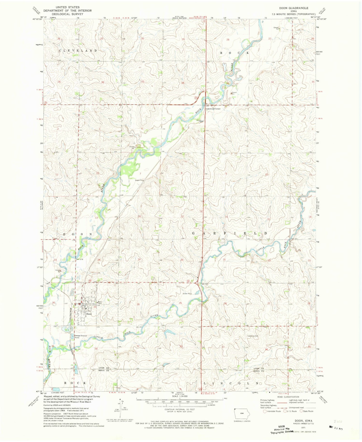 Classic USGS Doon Iowa 7.5'x7.5' Topo Map Image