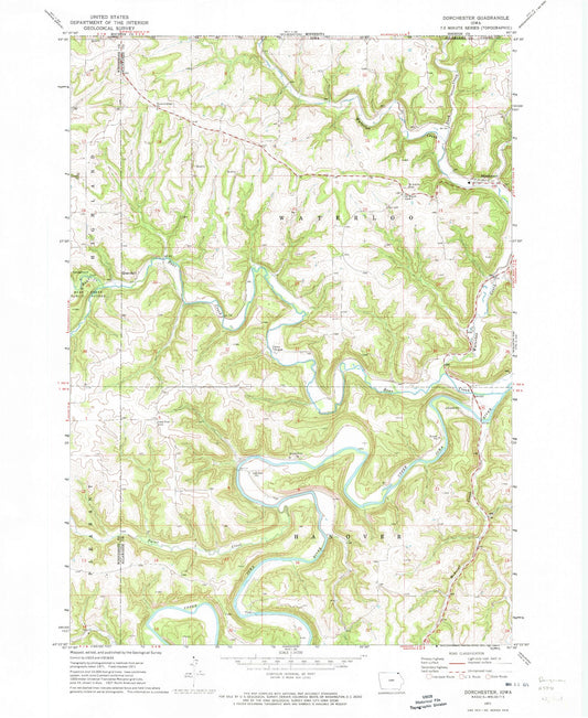 Classic USGS Dorchester Iowa 7.5'x7.5' Topo Map Image