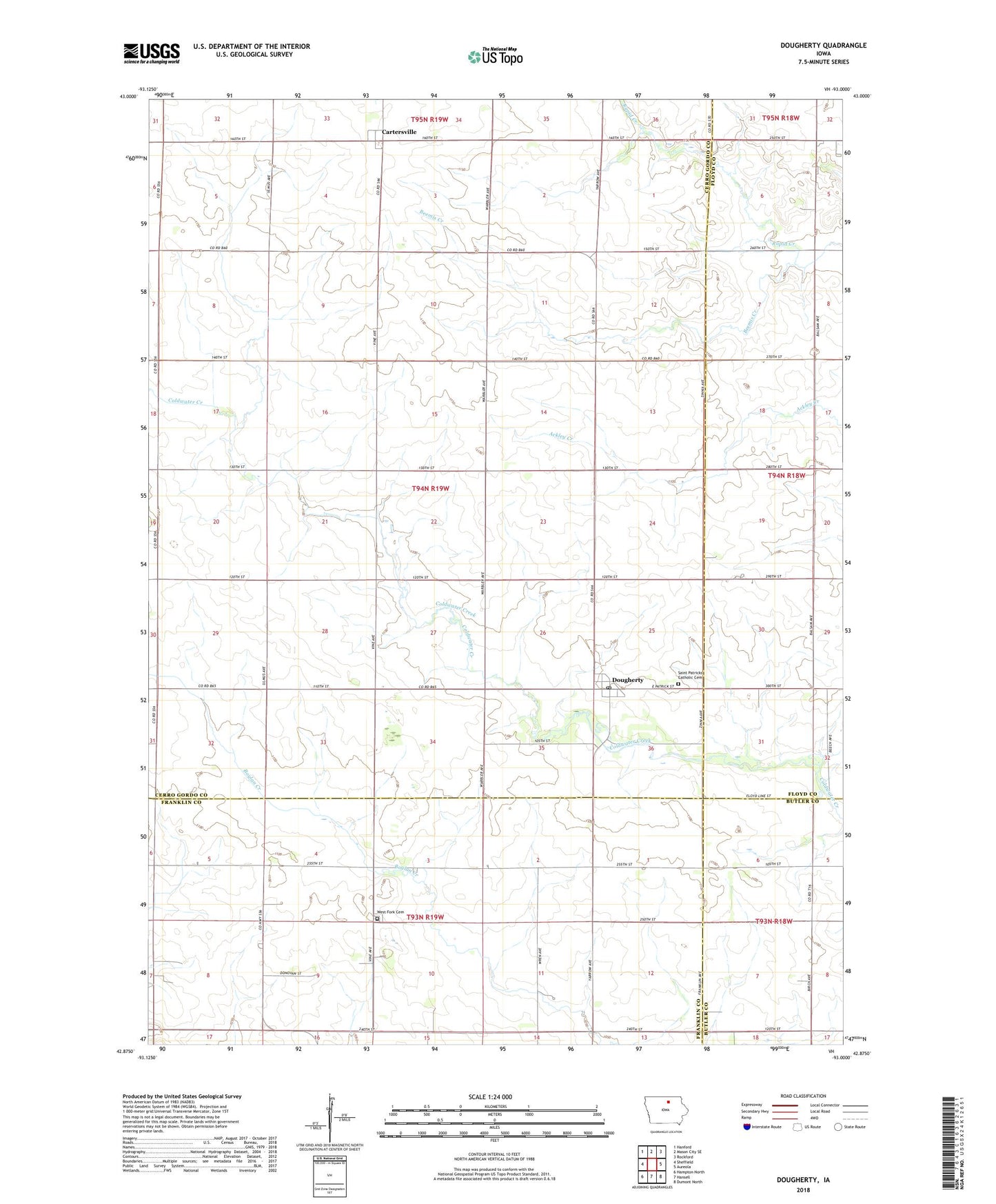 Dougherty Iowa US Topo Map Image