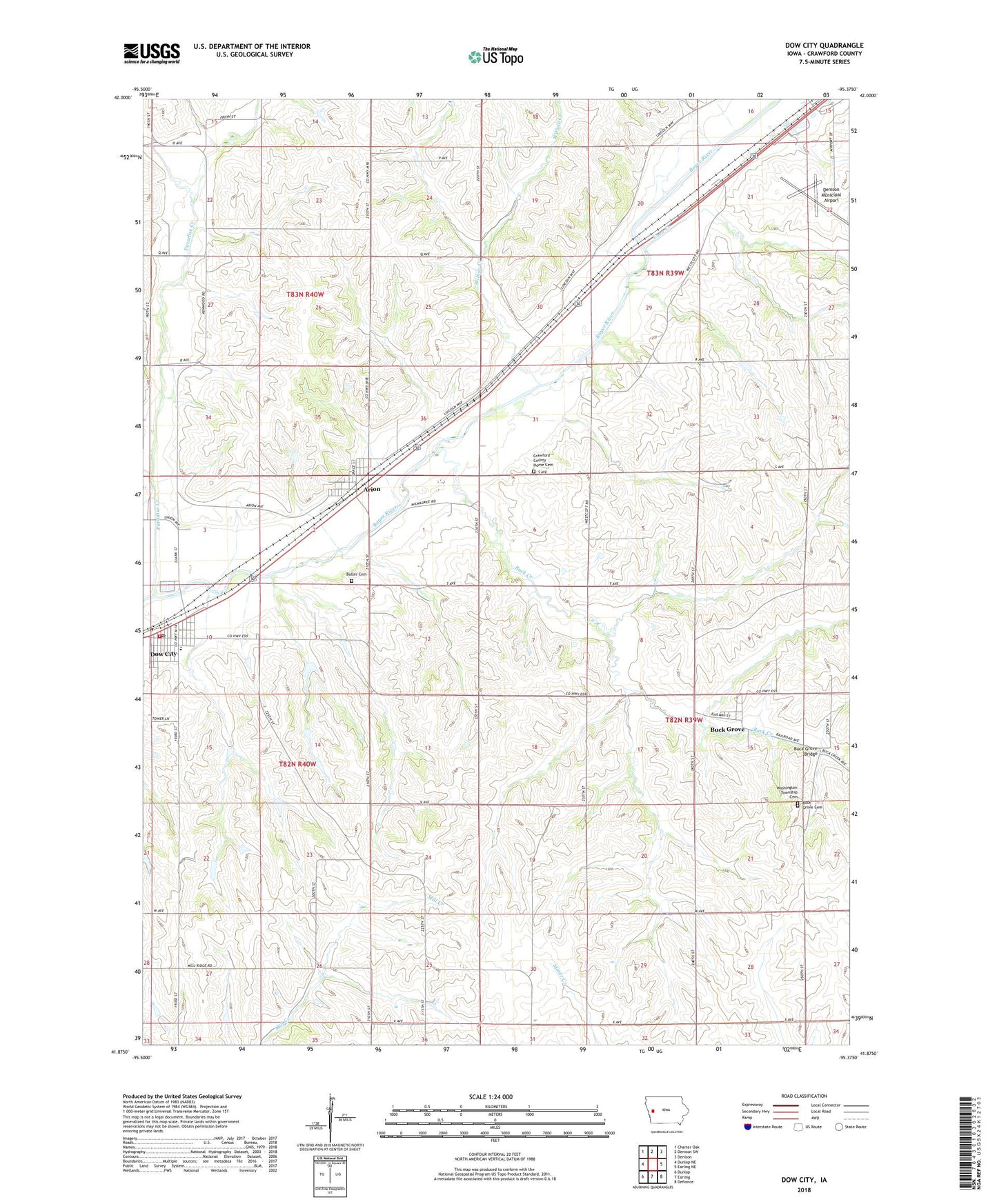 Dow City Iowa US Topo Map Image