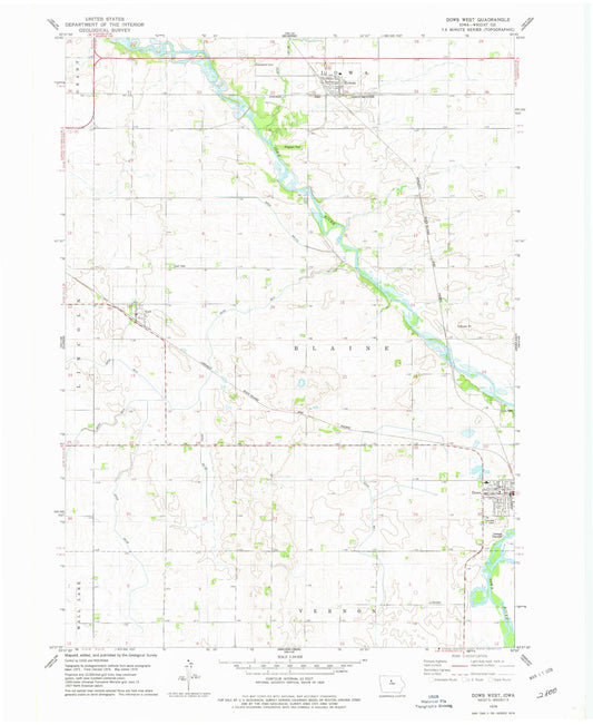 Classic USGS Dows West Iowa 7.5'x7.5' Topo Map Image