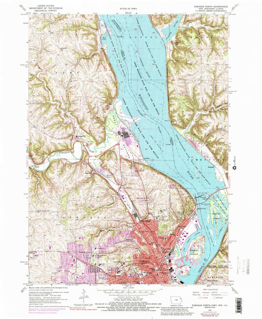 Classic USGS Dubuque North Iowa 7.5'x7.5' Topo Map Image