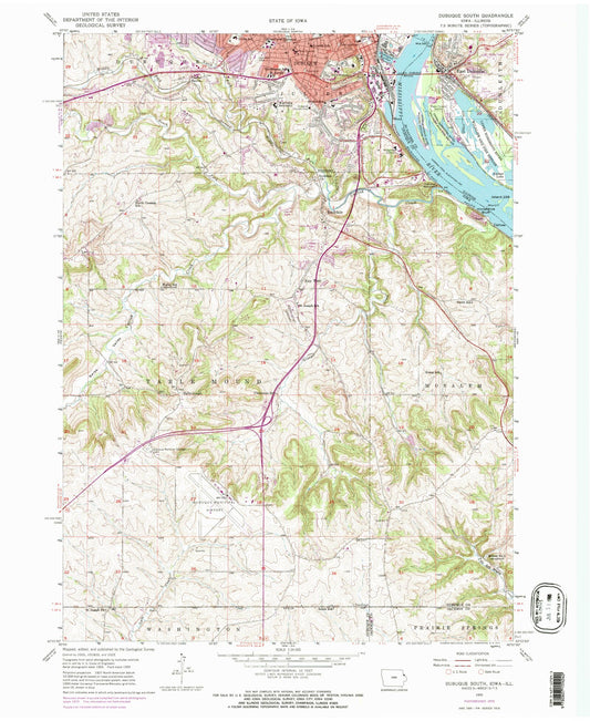 Classic USGS Dubuque South Iowa 7.5'x7.5' Topo Map Image