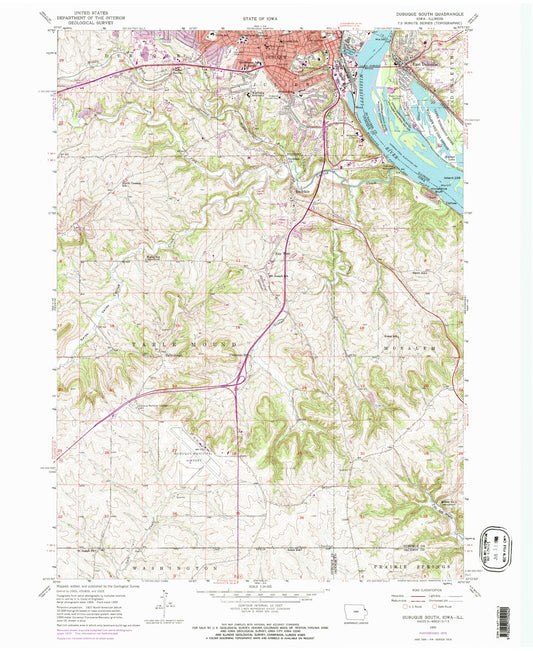Classic USGS Dubuque South Iowa 7.5'x7.5' Topo Map Image