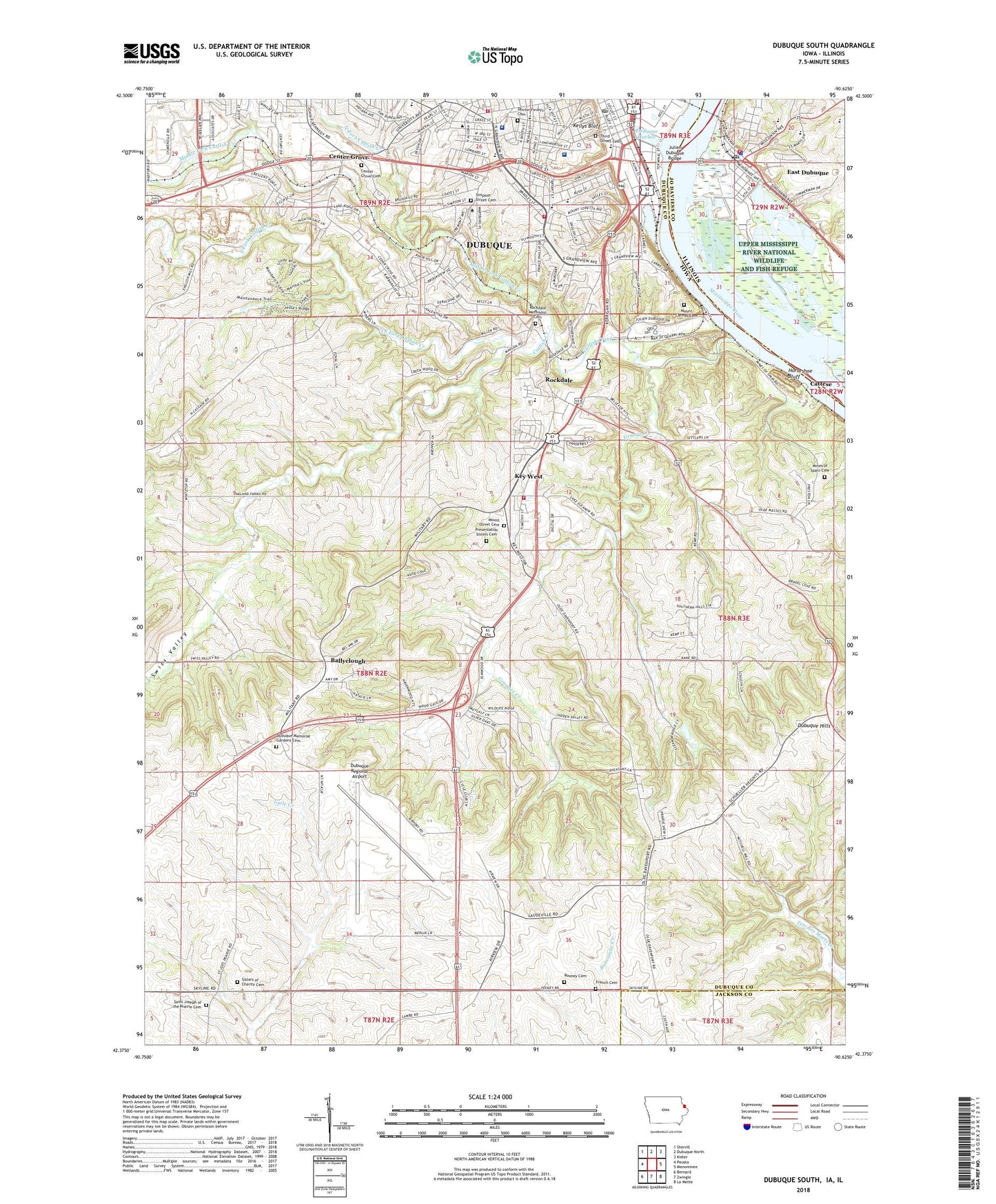 Dubuque South Iowa US Topo Map Image