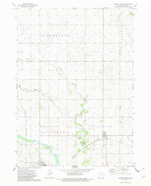 Classic USGS Dumont North Iowa 7.5'x7.5' Topo Map Image