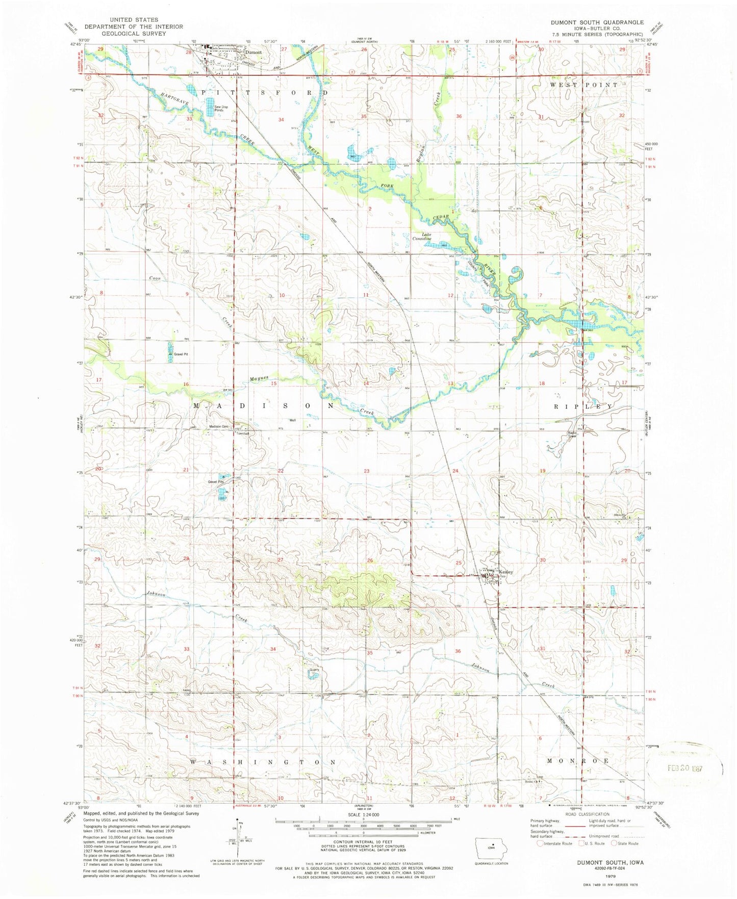 Classic USGS Dumont South Iowa 7.5'x7.5' Topo Map Image