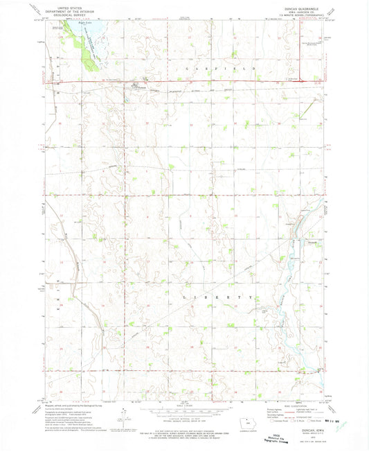 Classic USGS Duncan Iowa 7.5'x7.5' Topo Map Image