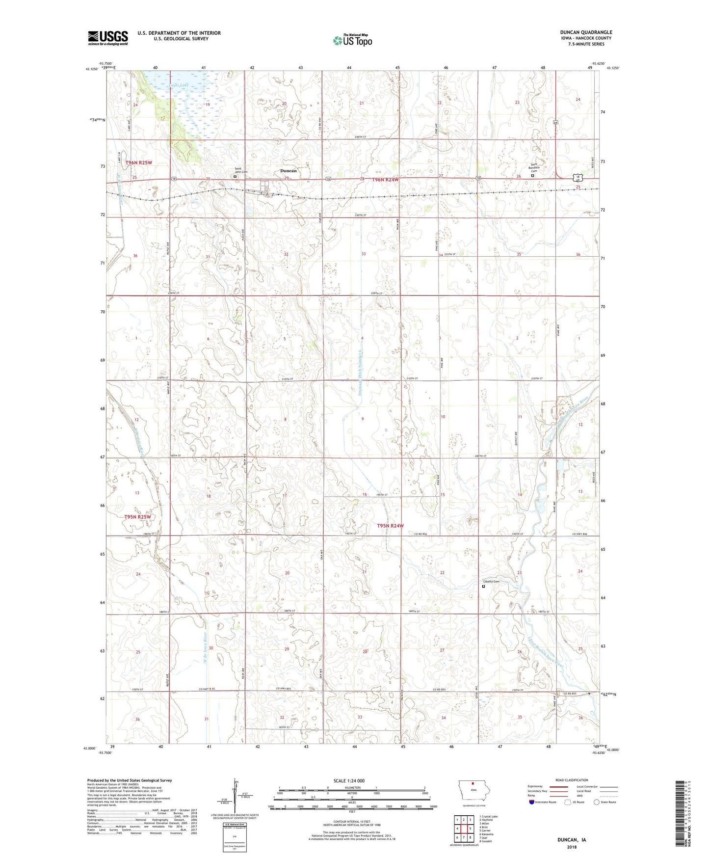 Duncan Iowa US Topo Map Image