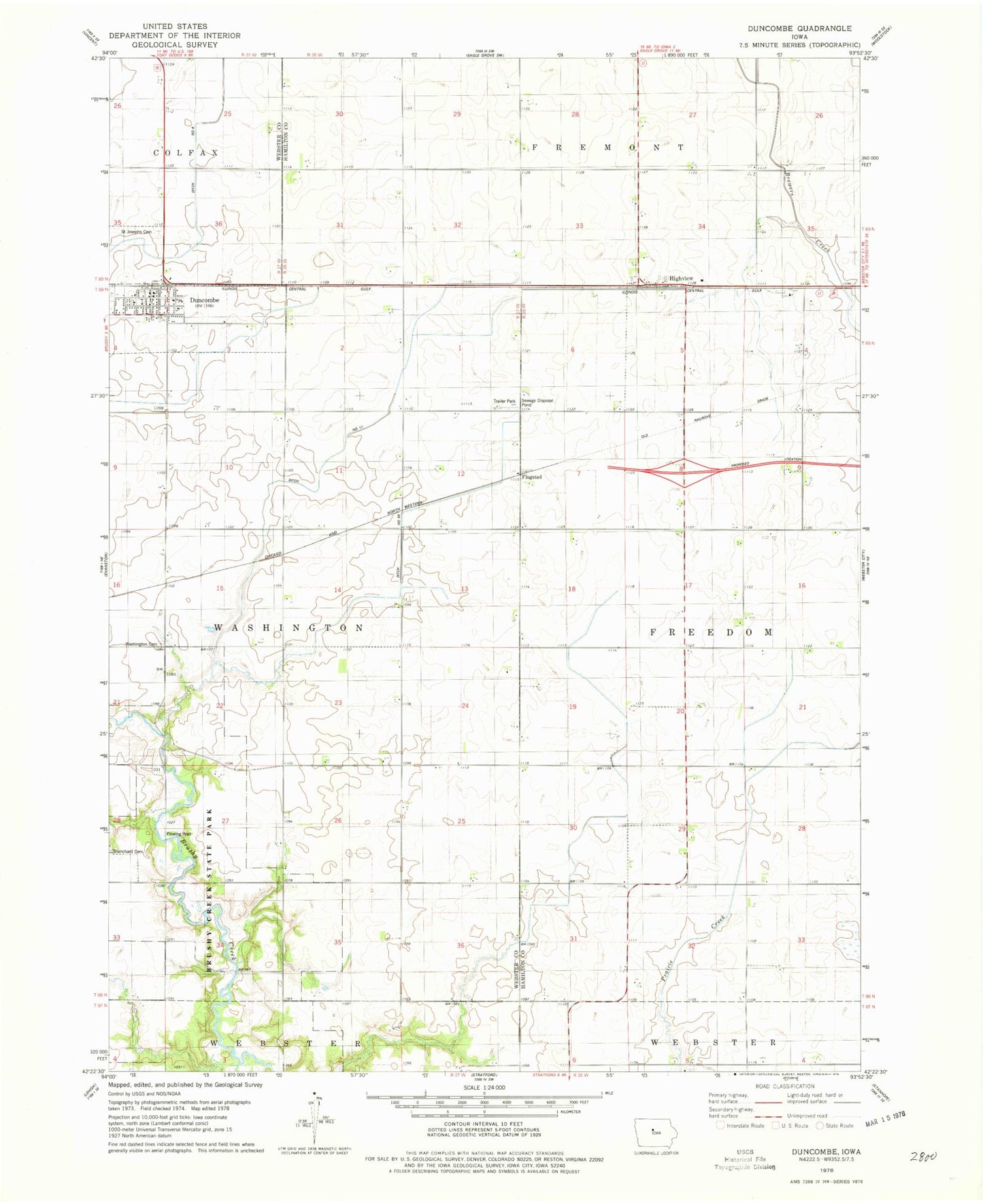 Classic USGS Duncombe Iowa 7.5'x7.5' Topo Map Image