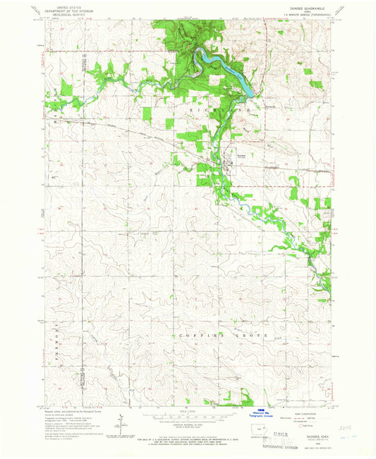 Classic USGS Dundee Iowa 7.5'x7.5' Topo Map Image