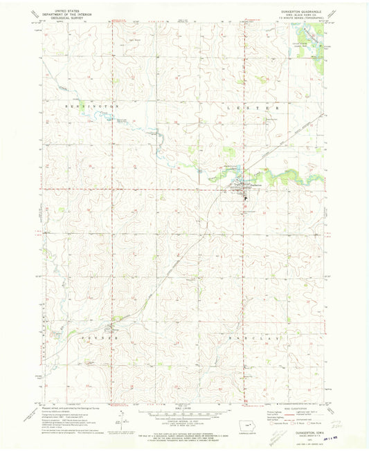 Classic USGS Dunkerton Iowa 7.5'x7.5' Topo Map Image